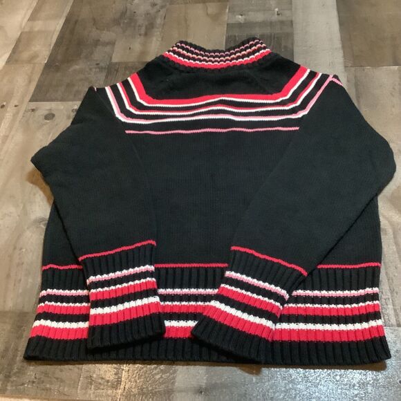 Liz Claiborne Sweater Size L Black Pink stripe 1/4 button - Picture 2 of 8